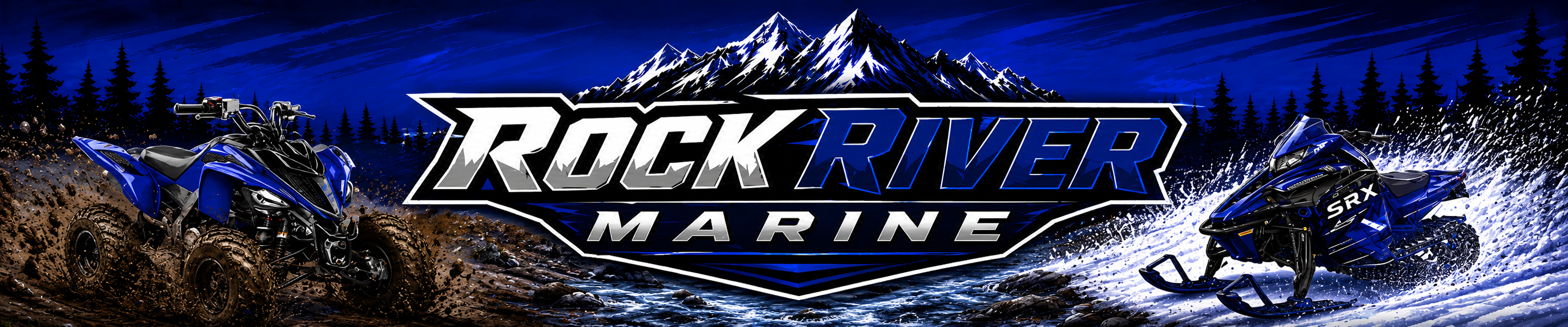 Rock River Marine banner with ATV and snowmobile